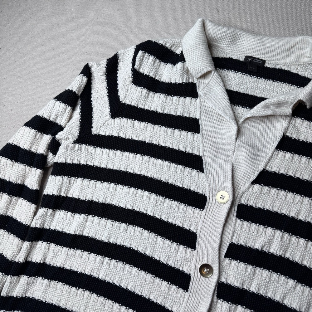 J Jill Black & White Stripe Button Up Cardigan Size XL | Cottagecore Minimalist